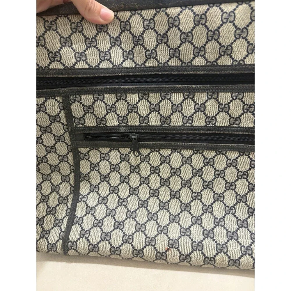 Gucci Supreme Suitcase Leather Navy VTG 70’s Made In Italy Logo G Luggage